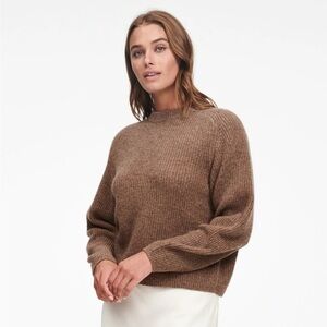 Naadam 100% Cashmere Ribbed Mockneck Sweater in brown